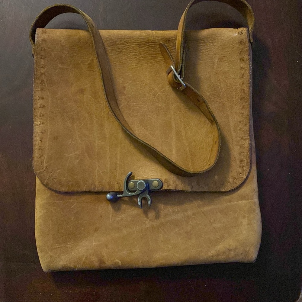 Hand tooled leather side saddle bag 12” x 12”